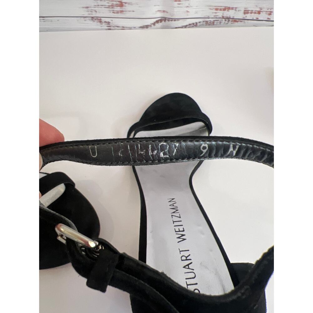 Stuart Weitzman Simplemid black suede silver glitter block heel size 9 - Picture 8 of 11